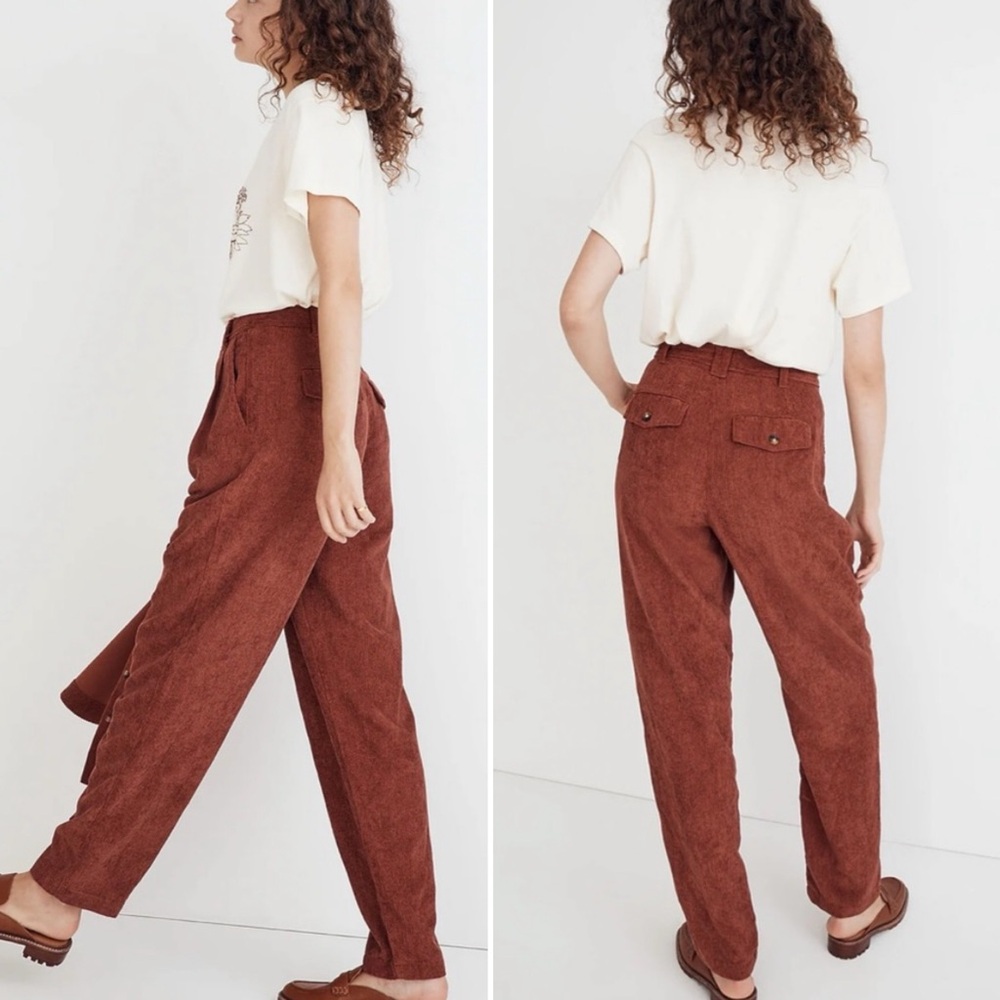 BOGO! Madewell Corduroy High-Rise Tapered Trouser Pants Cognac Brown Size 2 - Picture 2 of 10